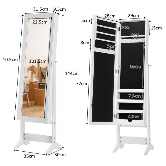 Mirrored Standing Jewelry Cabinet Storage Box-Black W2B
