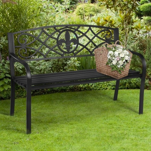 50 Inch Patio Heavy-Duty Metal Garden Bench W2B