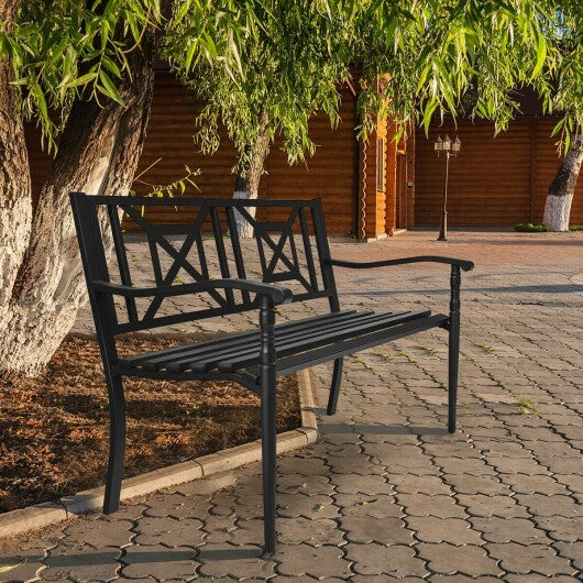 Patio Garden Bench with Powder Coated Steel Frame - Color: Black W2B