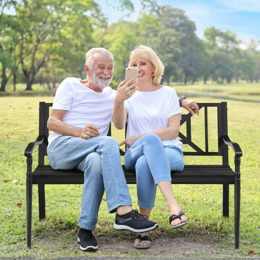 Patio Garden Bench with Powder Coated Steel Frame - Color: Black W2B