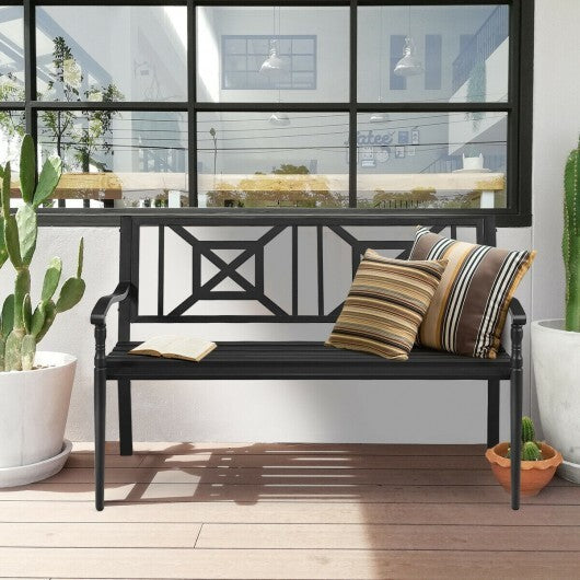 Patio Garden Bench with Powder Coated Steel Frame - Color: Black W2B
