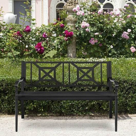 Patio Garden Bench with Powder Coated Steel Frame - Color: Black W2B