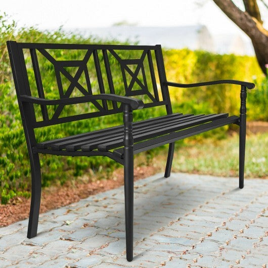 Patio Garden Bench with Powder Coated Steel Frame - Color: Black W2B