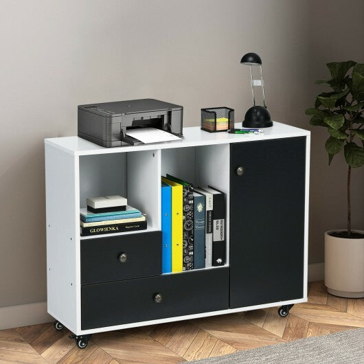 Lateral Mobile Filing Cabinet with 2 Drawers-Black - Color: Black W2B