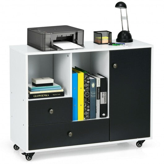 Lateral Mobile Filing Cabinet with 2 Drawers-Black - Color: Black W2B