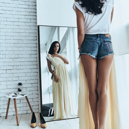 59 Inch Full Length Mirror Large Rectangle Bedroom Mirror-Golden W2B
