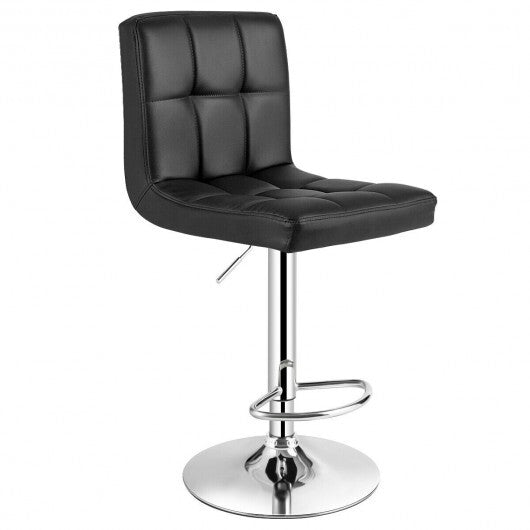 Adjustable Swivel Bar Stool with PU Leather-Black - Color: Black W2B
