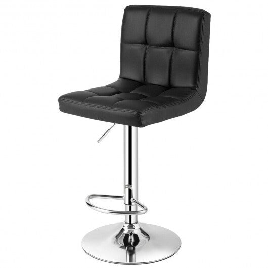 Adjustable Swivel Bar Stool with PU Leather-Black - Color: Black W2B