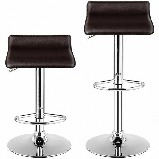 Set of 2 Adjustable PU Leather Backless Bar Stools-Black