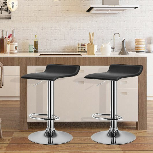Set of 2 Adjustable PU Leather Backless Bar Stools-Black