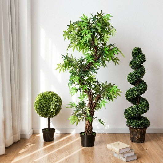 2 Pieces 4 Feet Artificial Dcor Green Boxwood Spiral Tree Set W2B