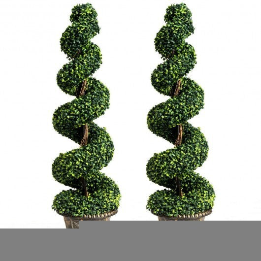 2 Pieces 4 Feet Artificial Dcor Green Boxwood Spiral Tree Set W2B