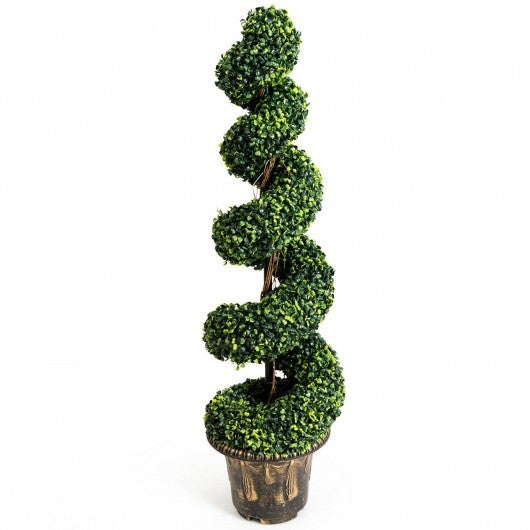 2 Pieces 4 Feet Artificial Dcor Green Boxwood Spiral Tree Set W2B