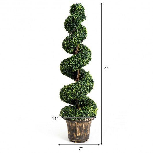 2 Pieces 4 Feet Artificial Dcor Green Boxwood Spiral Tree Set W2B