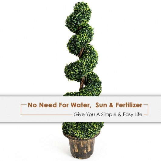 2 Pieces 4 Feet Artificial Dcor Green Boxwood Spiral Tree Set W2B
