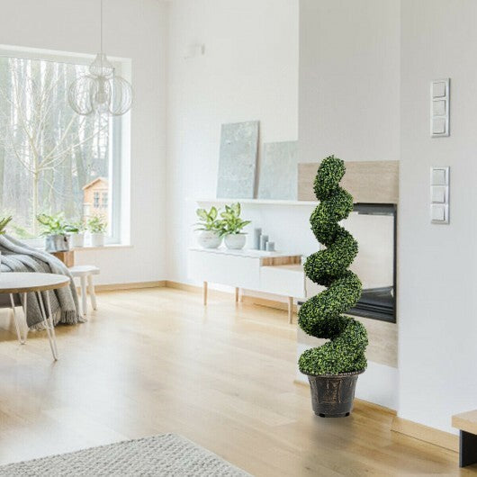 4 Feet Artificial Boxwood Spiral Green Leaves Tree W2B