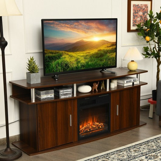 63 Inch TV Entertainment Console Center with 2 Cabinets-Walnut W2B