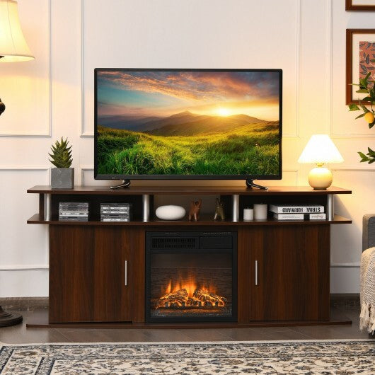 63 Inch TV Entertainment Console Center with 2 Cabinets-Walnut W2B