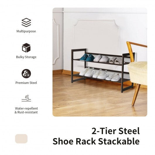 2/3/4 Tiers Flat and Slant Metal Shoe Rack for Entryway Hallway-4-Tier W2B