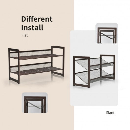 2/3/4 Tiers Flat and Slant Metal Shoe Rack for Entryway Hallway-4-Tier W2B