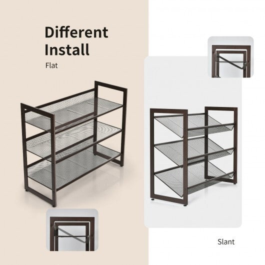 2/3/4 Tiers Flat and Slant Metal Shoe Rack for Entryway Hallway-4-Tier W2B