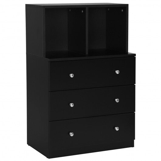 3 Drawer Dresser with Cubbies Storage Chest for Bedroom Living Room-Black W2B