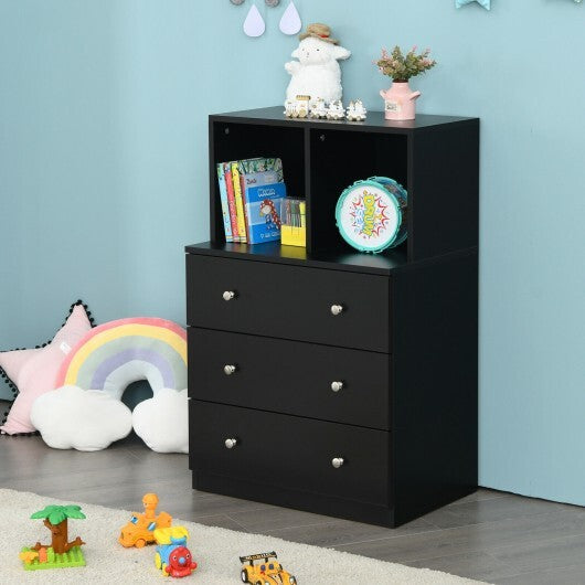 3 Drawer Dresser with Cubbies Storage Chest for Bedroom Living Room-Black W2B