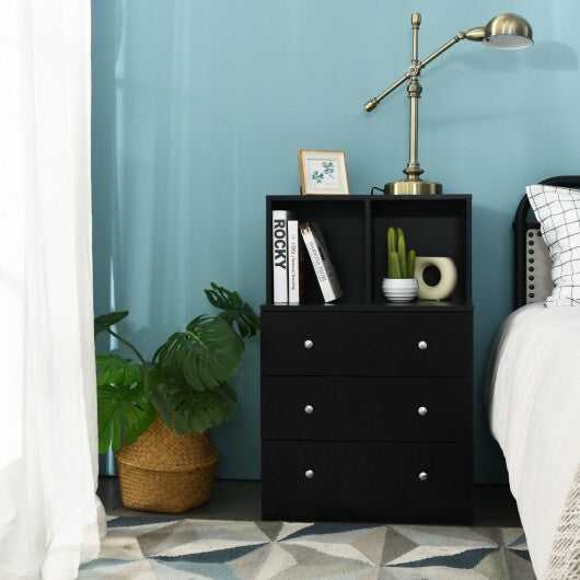 3 Drawer Dresser with Cubbies Storage Chest for Bedroom Living Room-Black W2B