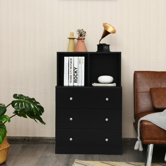 3 Drawer Dresser with Cubbies Storage Chest for Bedroom Living Room-Black W2B
