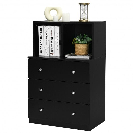 3 Drawer Dresser with Cubbies Storage Chest for Bedroom Living Room-Black W2B