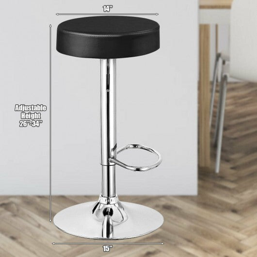 Set of 2 Adjustable Round PU Leather Swivel Barstool with Chrome Footrest-White W2B