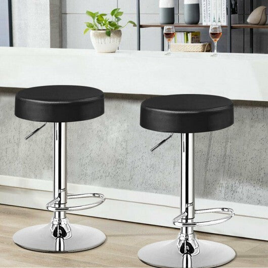 Set of 2 Adjustable Round PU Leather Swivel Barstool with Chrome Footrest-White W2B