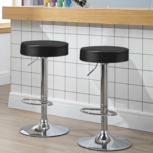 Set of 2 Adjustable Round PU Leather Swivel Barstool with Chrome Footrest-White W2B