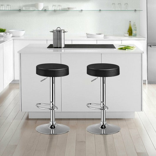Set of 2 Adjustable Round PU Leather Swivel Barstool with Chrome Footrest-White W2B
