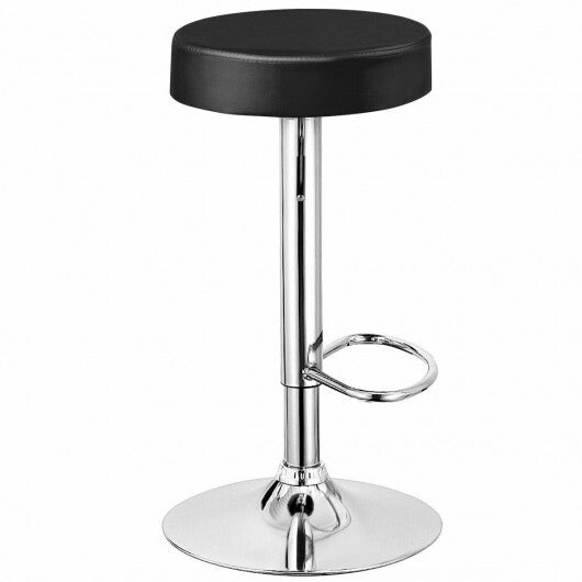 Set of 2 Adjustable Round PU Leather Swivel Barstool with Chrome Footrest-White W2B