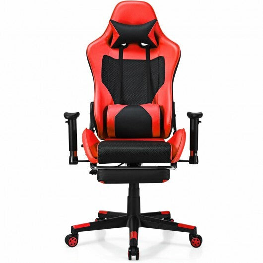 PU Leather Gaming Chair with USB Massage Lumbar Pillow and Footrest -Pink W2B