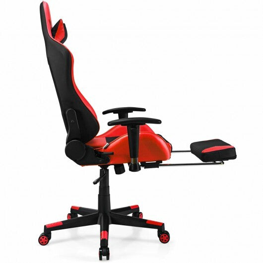 PU Leather Gaming Chair with USB Massage Lumbar Pillow and Footrest -Pink W2B