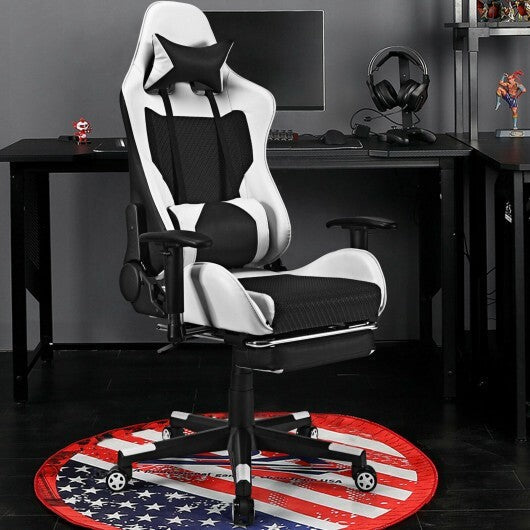 PU Leather Gaming Chair with USB Massage Lumbar Pillow and Footrest -Pink W2B