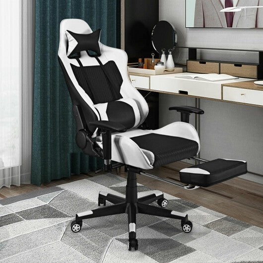 PU Leather Gaming Chair with USB Massage Lumbar Pillow and Footrest -Pink W2B