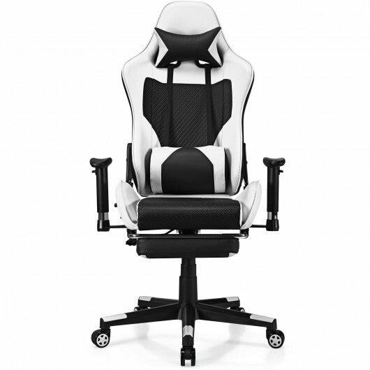 PU Leather Gaming Chair with USB Massage Lumbar Pillow and Footrest -Pink W2B