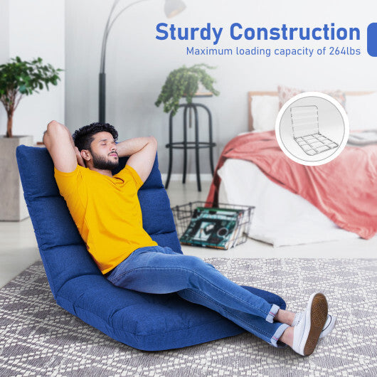 14-Position Adjustable Folding Lazy Gaming Sofa-Blue W2B