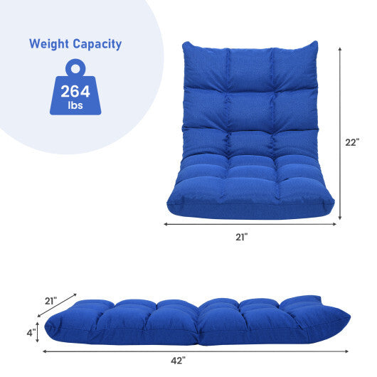 14-Position Adjustable Folding Lazy Gaming Sofa-Blue W2B