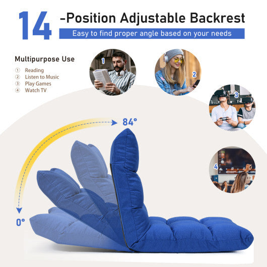 14-Position Adjustable Folding Lazy Gaming Sofa-Blue W2B