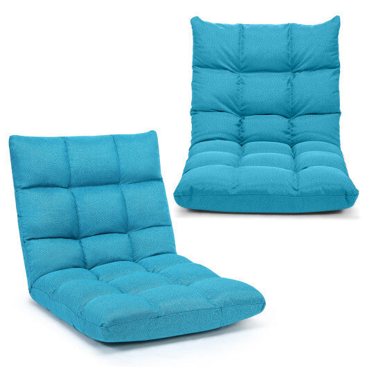 14-Position Adjustable Folding Lazy Gaming Sofa-Blue W2B