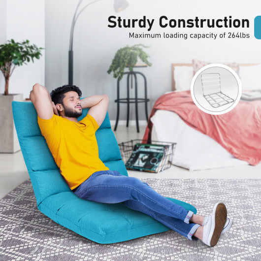 14-Position Adjustable Folding Lazy Gaming Sofa-Blue W2B