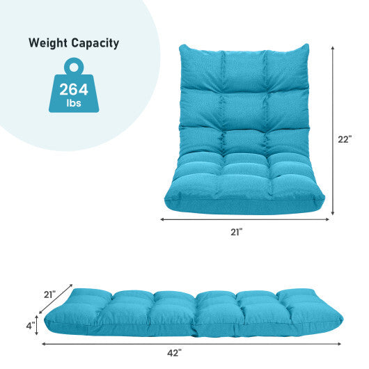 14-Position Adjustable Folding Lazy Gaming Sofa-Blue W2B