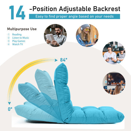 14-Position Adjustable Folding Lazy Gaming Sofa-Blue W2B