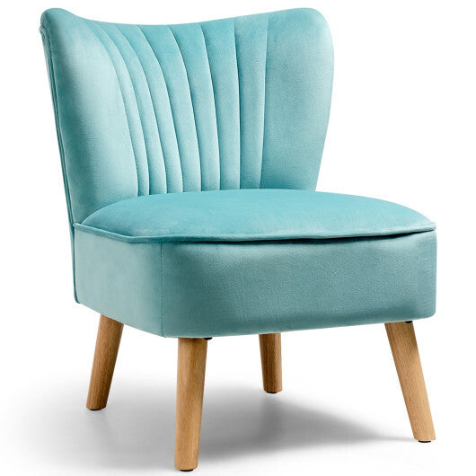 Modern Armless Velvet Accent Chair with Wood Legs-Green - Color: Green W2B