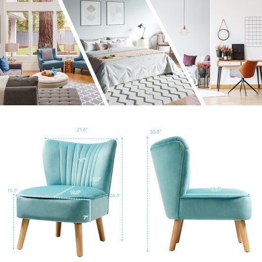 Modern Armless Velvet Accent Chair with Wood Legs-Blue