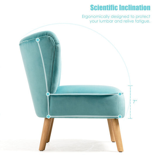 Modern Armless Velvet Accent Chair with Wood Legs-Blue
